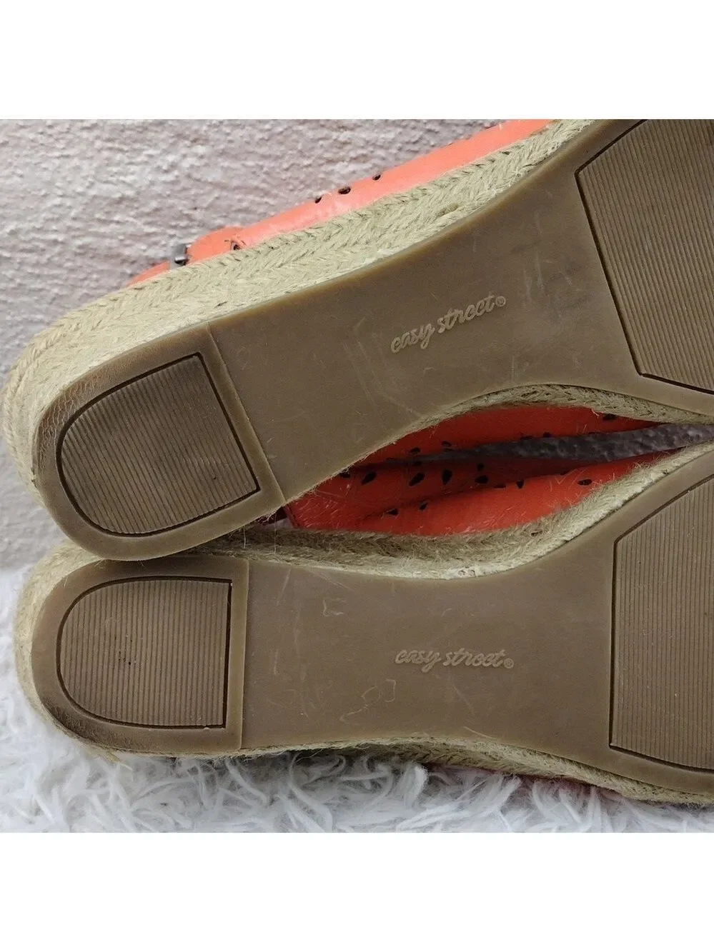 Easy Street Tangerine Faux Leather Cut Out Upper Open Toe Wedged-Heel Espadrille